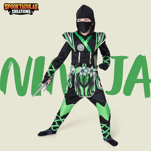 أزياء النينجا الخضراء من Spooktacular Creations للأولاد في الحفلات التي تحمل عنوان النينجا، أزياء الهالوين، لعب أدوار النينجا in Kuwait