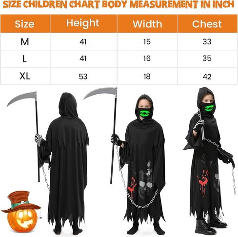 زي غريم ريبر للأطفال، أزياء الهالوين للأولاد والبنات، مع المنجل والسلسلة والقفازات والأقنعة المضيئة in Kuwait