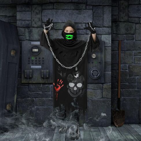 زي غريم ريبر للأطفال، أزياء الهالوين للأولاد والبنات، مع المنجل والسلسلة والقفازات والأقنعة المضيئة in Kuwait