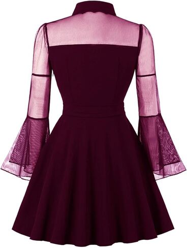 فستان Wellwits النسائي ذو فتحة المفتاح الشبكي وأكمام طويلة فستان كوكتيل كلاسيكي in Kuwait