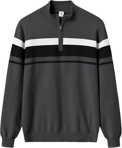 سترة BGOWATU الرجالية بلوفر ربع سحاب مخطط بولو سترة بياقة للخريف والربيع والشتاء in Kuwait