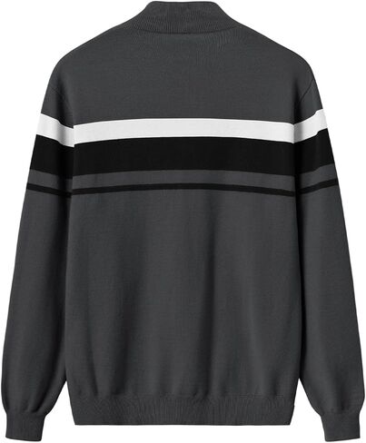 سترة BGOWATU الرجالية بلوفر ربع سحاب مخطط بولو سترة بياقة للخريف والربيع والشتاء in Kuwait