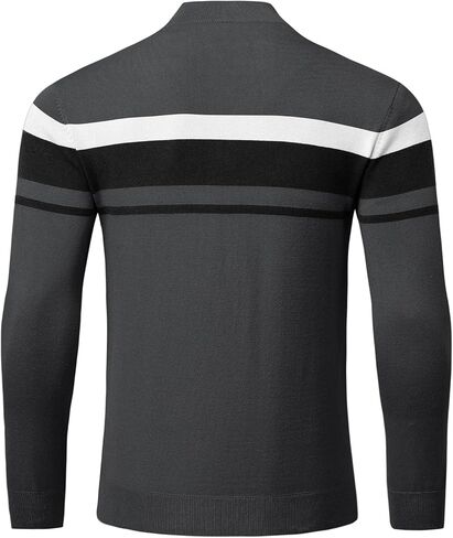 سترة BGOWATU الرجالية بلوفر ربع سحاب مخطط بولو سترة بياقة للخريف والربيع والشتاء in Kuwait