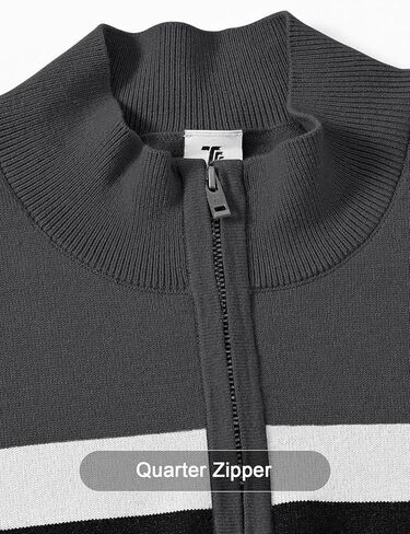 سترة BGOWATU الرجالية بلوفر ربع سحاب مخطط بولو سترة بياقة للخريف والربيع والشتاء in Kuwait