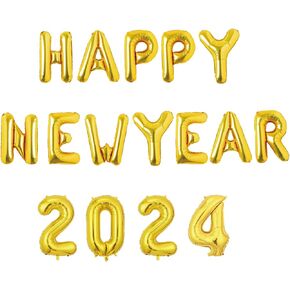 Happy New Year Decorations 2024 Set -Happy New Year Banner, Gold 2024 Balloons,New Years Eve Party Supplies 2024 in Kuwait
