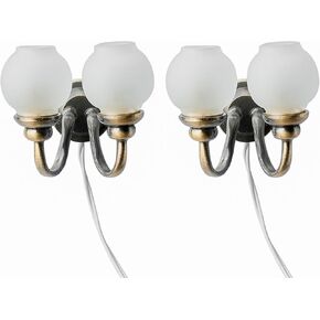 1:12 مقياس دمية 12 فولت الشمعدان الجدار المزدوج، قاعدة معدنية الزجاج الظل مع المكونات in Kuwait