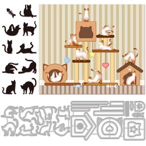 MAYJOYDIY 10pcs Cats Dog Cutting Dies Animals Metal Cutting Dies Fish Cats Dog Paw Print Dies Cut Embossing Stencils for Handmade Card Making Scrapbooking Album Paper Craft