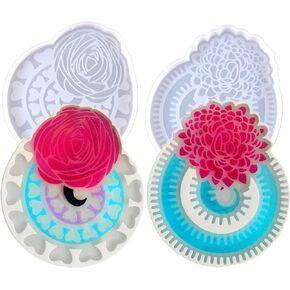 قوالب راتنجات كوستر، قطعتان من قوالب كوستر الطنان لصب الراتنج، قوالب سيليكون كوستر للراتنج، قوالب راتنجات الإيبوكسي لصنع الأكواب، سجادات أكواب DIY، أعمال فنية من الراتنج وديكور المنزل in Kuwait