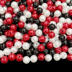 Jmassyang 400pcs 8mm Satin Luste Beads Round Plastic Pearl Beads Craft Beads Loose Pearls with Holes for Jewelry Making Bracelet Necklace Sewing Crafts Decoration (Black/White/Red) in Kuwait