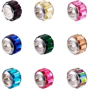 Cheriswelry 100pcs Crystal Faceted Glass European Beads Large Hole Rondelle Column Slide Charms Loose Spacer with Silver Brass Core for DIY Bracelet Snake Chains Jewelry Making in Kuwait