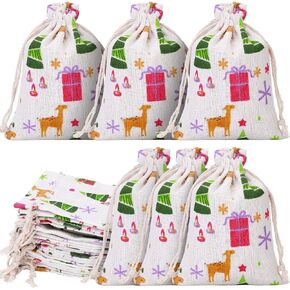 35 Pieces Small Christmas Drawstring Gift Bags Christmas Candy Treat Bags 4 x 5.5 Inch Reusable Burlap Bags for Xmas Holiday Party Supplies in Saudi Arabia