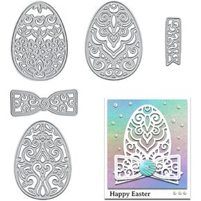 3 Easter Lace Pattern Eggs Metal Cutting Dies for Card Making Supplies, Egg Background Die Cuts Embossing Stencil Template Tool for Easter DIY Scrapbooking Paper Card and Photo Album Craft Decoration