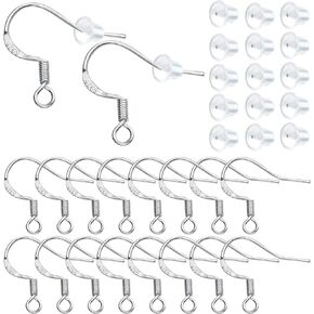 50 قطعة 925 الفضة الاسترليني القرط السنانير هيبوالرجينيك الأذن الأذن الأسماك الخطافات و 50 قطعة سيليكون واضح القرط الخلفي السلامة لdiy القرط لوازم صنع المجوهرات in Kuwait