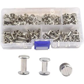 140PCS(70Set) Silvery Chicago Screws Assorted Kit Nail Rivet Chicago Button for DIY Leather Decoration Bookbinding Round Flat Head Stud Screw (M5 x 5/10/15/25/35/45mm)