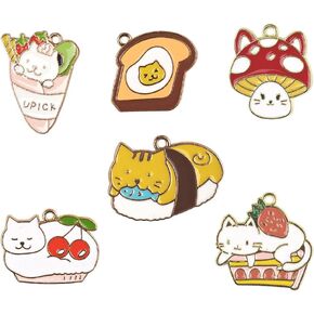 Yukfhgt Cute Cat Enamel Charm Pendant Mushroom Toast Charm 30 Pcs DIY Making Necklace Bracelet Earring Keychain Decoration Handicrafts Accessories