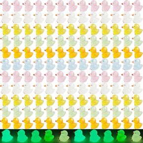 210 Mini Luminous Ducks Resin Miniature Dollhouse Ornament Garden Tiny Figures Landscape Decoration Aquarium DIY Dark Glow Duck Crafts Party Accessories Pack in Kuwait