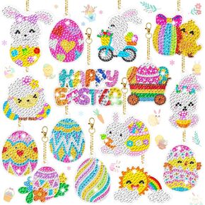 FFNIU 15 Pcs Easter Diamond Painting Ornaments, Diamond Art Ornaments, Diamond Painting 5D Keychains, Easter Eggs, Bunny, Baskets, Drill Pendant for DIY Key Ring Phone Charm Decor in Kuwait