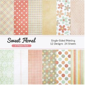 PUIKSXER 24 Sheets Paper Pad for Scrapbooking, 6x6 inch Sweet Floral Plaids Dots Patterned Papers Single-Sided Printing Decorative Craft Cardstock Origami for Scrapbook Journal Embellishment in Kuwait