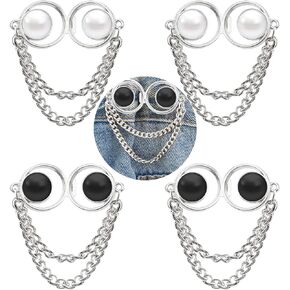 4 Pairs Pearl Chain Button Pins for Loose Jeans No Sewing Adjustable Detachable Decorative Waist Buckles Jeans Fit Tighten Buckles