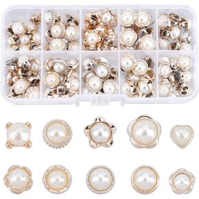 NBEADS 120 Pcs 40 Styles Shirt Brooch Buttons, Safety Brooch Buttons Cover up Button Pins with Pearl Rhinestone for DIY Clothes Cardigan Dress Decoration Supplies