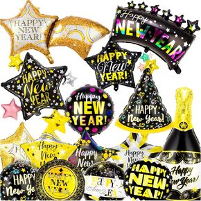 15 قطعة من بالونات السنة الجديدة، بالونات مايلر من رقائق معدنية لعام 2023، بالونات هيليوم باللونين الأسود والذهبي لتزيين الحفلات in Kuwait