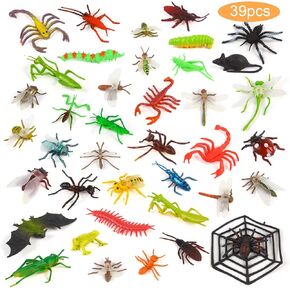 FINGOOO 39 Pack Insects and Bugs for Kids,Assorted Plastic Bug Toys Fake Insects Educational Party Favors