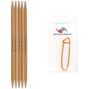 Clover Needlecraft Takumi Bamboo Double Point Knitting Needles 7 inch 5/Pkg Size 2/2.75mm Bundle with 1 Artsiga Crafts Stitch Holder 3015 02
