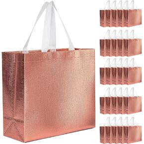 25 Pack Large Gift Bags for Present Birthday Party Wedding Reusable Gift Bag Silver Giant Gift Bags Cloth Non-woven Fabric Gift Bags (Gold)