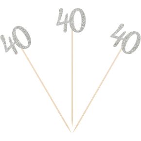 مجموعة مكونة من 10 أعواد مركزية لعيد الميلاد الأربعين عدد 40 قطعة علوية للطاولة للكبار لذكرى عيد الميلاد السنوية - فضية in Kuwait