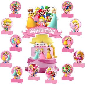 19 قطعة مركزية لطاولة ماريو، لوازم حفلات اعياد الميلاد سوبر ماريو لتزيين عيد ميلاد الاميرة بلون خوخي in Kuwait