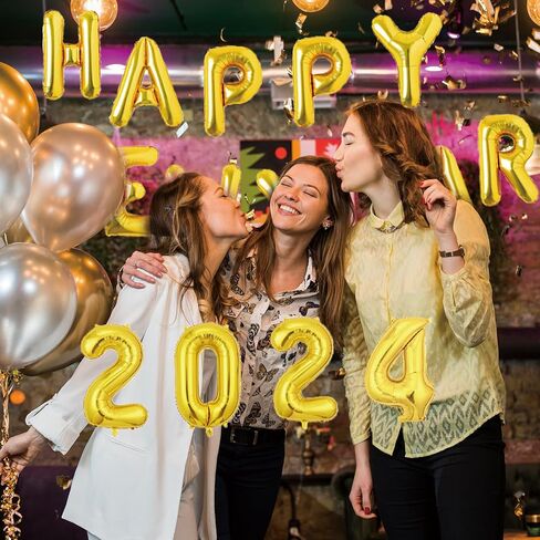 Happy New Year Decorations 2024 Set -Happy New Year Banner, Gold 2024 Balloons,New Years Eve Party Supplies 2024 in Kuwait
