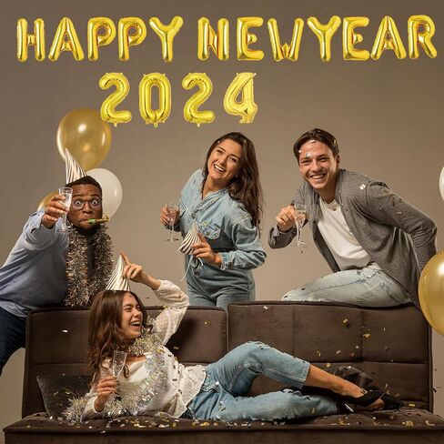 Happy New Year Decorations 2024 Set -Happy New Year Banner, Gold 2024 Balloons,New Years Eve Party Supplies 2024 in Kuwait