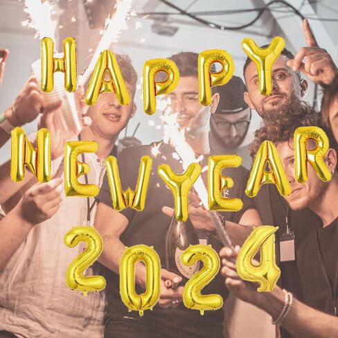 Happy New Year Decorations 2024 Set -Happy New Year Banner, Gold 2024 Balloons,New Years Eve Party Supplies 2024 in Kuwait