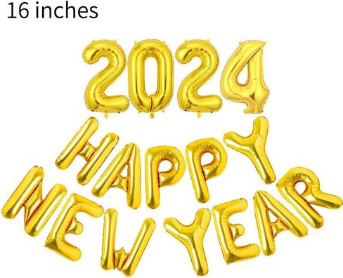 Happy New Year Decorations 2024 Set -Happy New Year Banner, Gold 2024 Balloons,New Years Eve Party Supplies 2024 in Kuwait