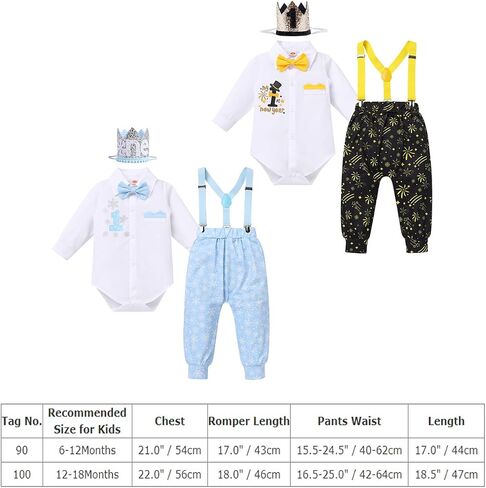 IBTOM CASTLE Baby Boy Winter Snowflake 1st Birthday Outfits Cake Smash Romper & Long Pants & Suspenders & Crown Photo Props in Saudi Arabia