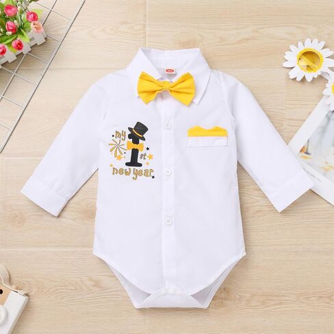 IBTOM CASTLE Baby Boy Winter Snowflake 1st Birthday Outfits Cake Smash Romper & Long Pants & Suspenders & Crown Photo Props in Saudi Arabia
