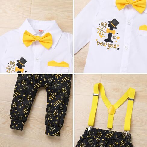 IBTOM CASTLE Baby Boy Winter Snowflake 1st Birthday Outfits Cake Smash Romper & Long Pants & Suspenders & Crown Photo Props in Saudi Arabia