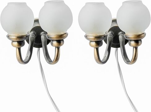 1:12 مقياس دمية 12 فولت الشمعدان الجدار المزدوج، قاعدة معدنية الزجاج الظل مع المكونات in Kuwait