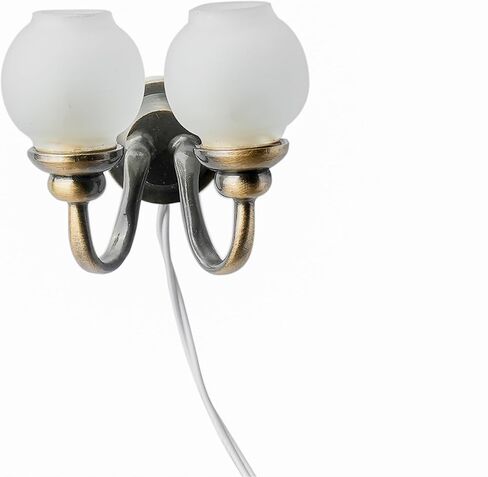 1:12 مقياس دمية 12 فولت الشمعدان الجدار المزدوج، قاعدة معدنية الزجاج الظل مع المكونات in Kuwait