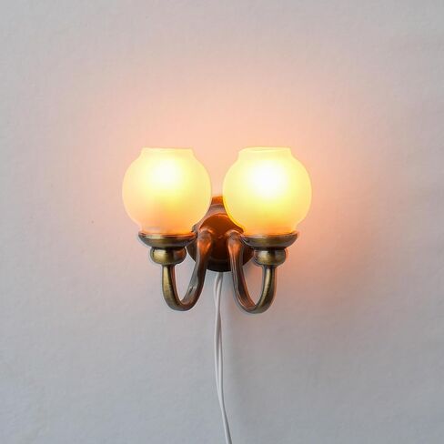 1:12 مقياس دمية 12 فولت الشمعدان الجدار المزدوج، قاعدة معدنية الزجاج الظل مع المكونات in Kuwait