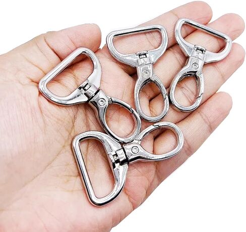 مشبك سلسلة مفاتيح مع حلقة على شكل حرف D للمحفظة، مشابك مخلب جراد البحر، 4 قطع خطافات مشبك دوارة، حلقات بيضاوية معدنية، خطافات مشبك، حقيبة أدوات صناعة الإكسسوارات - فضي، 2.54 سم in Kuwait