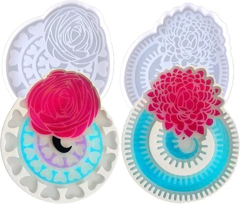 قوالب راتنجات كوستر، قطعتان من قوالب كوستر الطنان لصب الراتنج، قوالب سيليكون كوستر للراتنج، قوالب راتنجات الإيبوكسي لصنع الأكواب، سجادات أكواب DIY، أعمال فنية من الراتنج وديكور المنزل in Kuwait