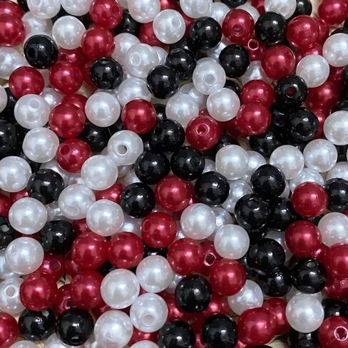 Jmassyang 400pcs 8mm Satin Luste Beads Round Plastic Pearl Beads Craft Beads Loose Pearls with Holes for Jewelry Making Bracelet Necklace Sewing Crafts Decoration (Black/White/Red) in Saudi Arabia