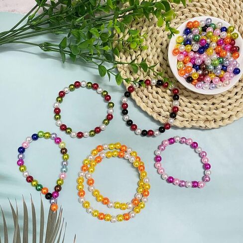 Jmassyang 400pcs 8mm Satin Luste Beads Round Plastic Pearl Beads Craft Beads Loose Pearls with Holes for Jewelry Making Bracelet Necklace Sewing Crafts Decoration (Black/White/Red) in Saudi Arabia