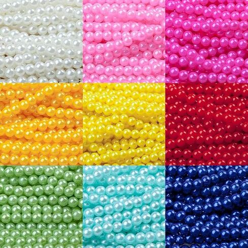 Jmassyang 400pcs 8mm Satin Luste Beads Round Plastic Pearl Beads Craft Beads Loose Pearls with Holes for Jewelry Making Bracelet Necklace Sewing Crafts Decoration (Black/White/Red) in Saudi Arabia