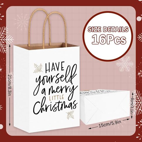 Whaline 16Pcs Christmas Kraft Paper Bags Merry Xmas Party Gift Bags with Handles White Black Goodie Treat Bags for Winter Holiday Supplies in Saudi Arabia