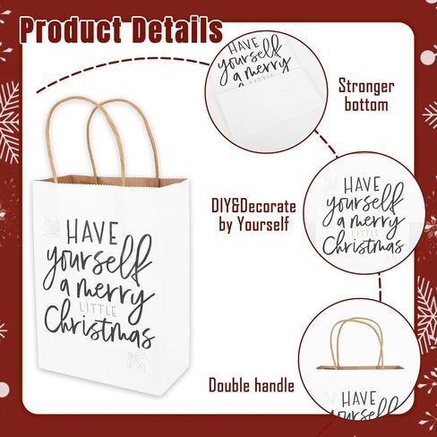 Whaline 16Pcs Christmas Kraft Paper Bags Merry Xmas Party Gift Bags with Handles White Black Goodie Treat Bags for Winter Holiday Supplies in Saudi Arabia