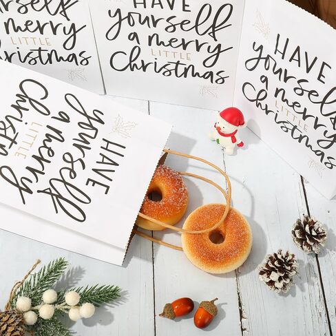 Whaline 16Pcs Christmas Kraft Paper Bags Merry Xmas Party Gift Bags with Handles White Black Goodie Treat Bags for Winter Holiday Supplies in Saudi Arabia
