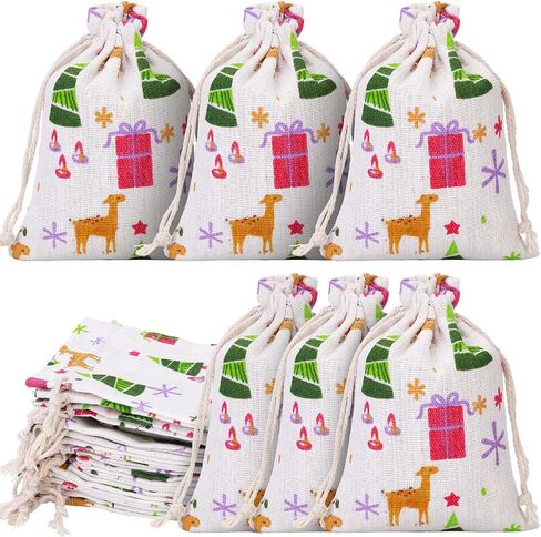 35 Pieces Small Christmas Drawstring Gift Bags Christmas Candy Treat Bags 4 x 5.5 Inch Reusable Burlap Bags for Xmas Holiday Party Supplies in Saudi Arabia