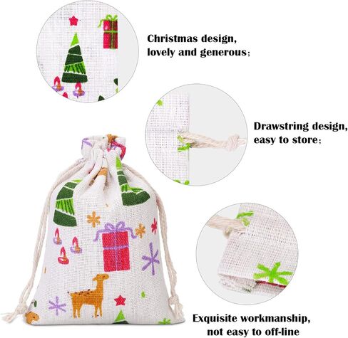 35 Pieces Small Christmas Drawstring Gift Bags Christmas Candy Treat Bags 4 x 5.5 Inch Reusable Burlap Bags for Xmas Holiday Party Supplies in Saudi Arabia